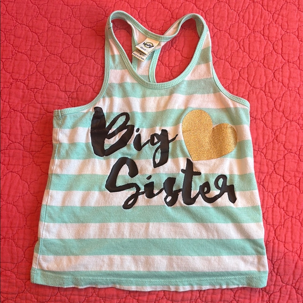 Big sister Kavio Green and White Racerback Tank Top